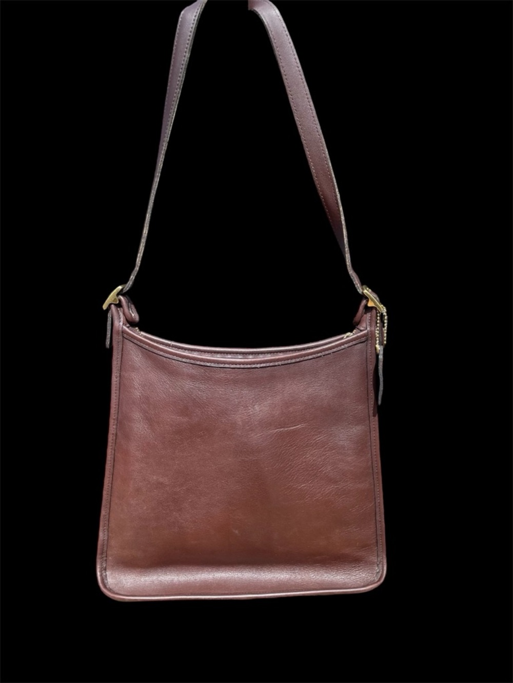 Vintage Coach 9073 Andrea Slim Deep Brown Leather Crossbody with Zip Detail
